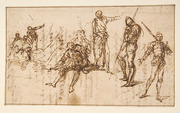 Two Standing Soldiers and Six other Figures 1615–73-Salvator R, Poster Print Wall Art