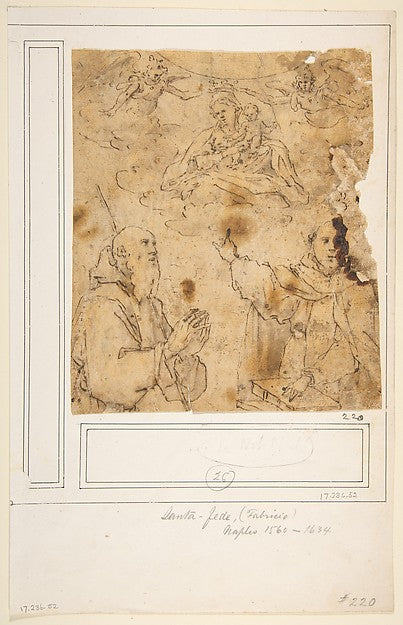 Virgin and Child with two angels appearing to two saints 1575–, Poster Print Wall Art