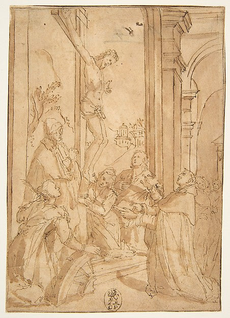 St. Thomas Aquinas Presenting His Work to the Crucified Christ, Poster Print Wall Art