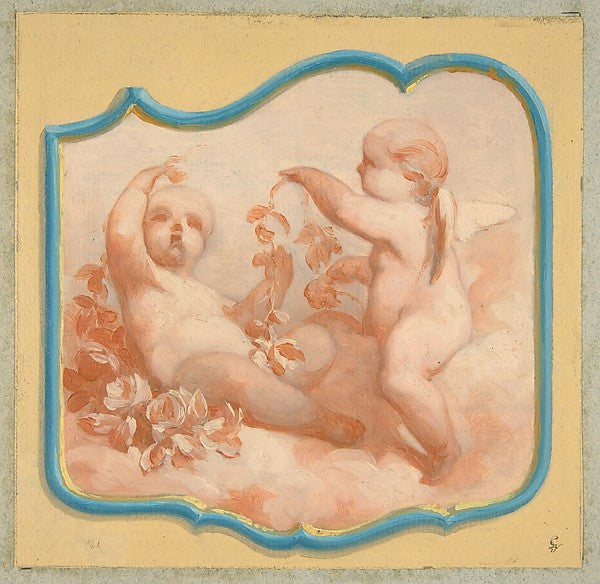 Two putti seated on clouds second half 19th cent-Jules-Edmond-,16x12"(A3)Poster