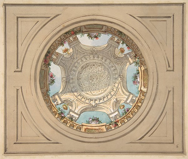 Design for a ceiling with trompe l'oeil balustrade second half, Poster Print Wall Art