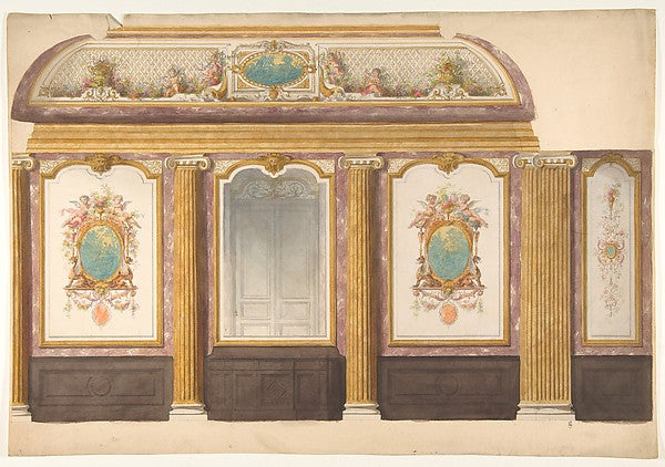 Design for wall panels with putti and flower garlands second h, Poster Print Wall Art