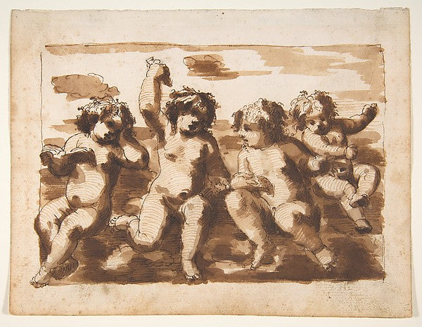 Four Putti on Clouds 1640–50-Leonardo Scaglia, Poster Print Wall Art