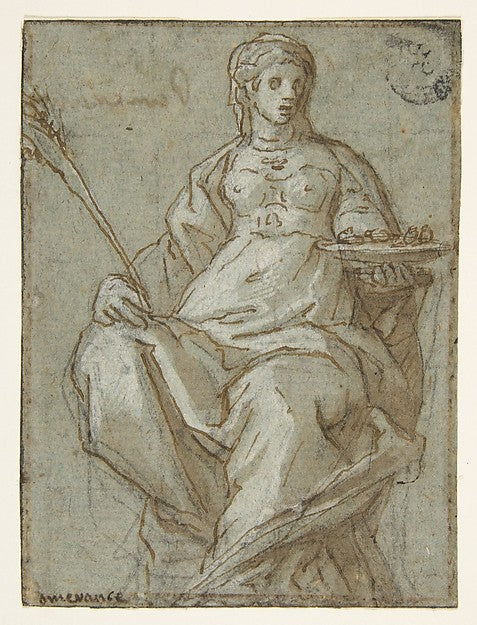 Allegorical Female Figure Holding a Branch and a Dish 1556–164, Poster Print Wall Art