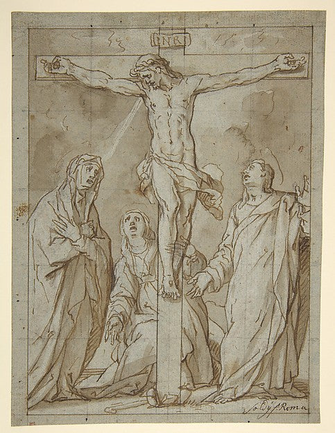 Christ Crucified Attended by the Virgin Saint Mary Magdalen, Poster Print Wall Art