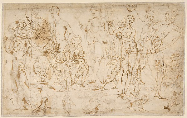 Sheet of Figure Studies and Ornamental Motifs . 1520–35-Vincen, Poster Print