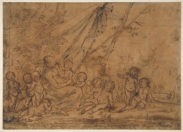 A Seated Female Figure Surrounded by Nude Infants 1612–50-Piet,16x12"(A3) Poster