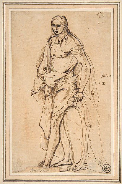 Standing Male Figure Supporting a Shield 1612–50-Pietro Testa, Poster Print Wall Art