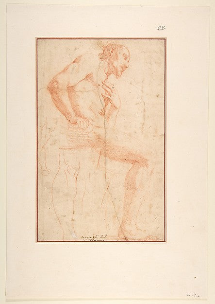 Seated Male Nude Facing Right 1577–1688-Alessandro Tiarini, Poster Print Wall Art
