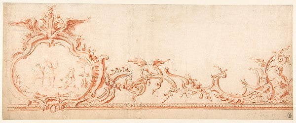 Ornament Drawing with Cartouche Putti and Monkeys n.d.-Attri, Poster Print