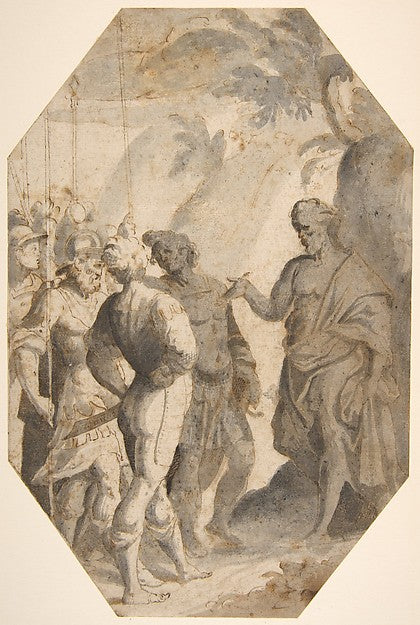 Saint John the Baptist Preaching to a Group of Soldiers 16th, Poster Print Wall Art