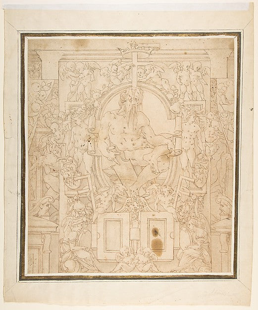 Design for a Wall Decoration with a River God and Putti carryi, Poster Print Wall Art