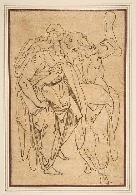 Two Standing Male Figures 1540–96-attributed to Jacopo Zucchi,16x12"(A3)Poster