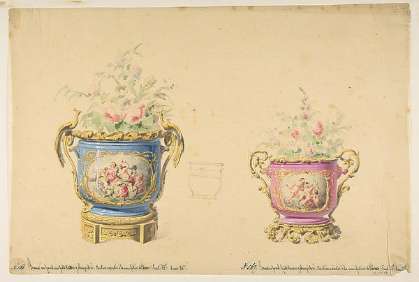Design for Two Sèvres Porcelain Flower Pots 19th cent-Anonymou, Poster Print Wall Art