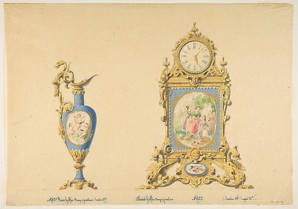 Designs for an Ewer and Clock 19th cent-Anonymous,French,19t, Poster Print Wall Art