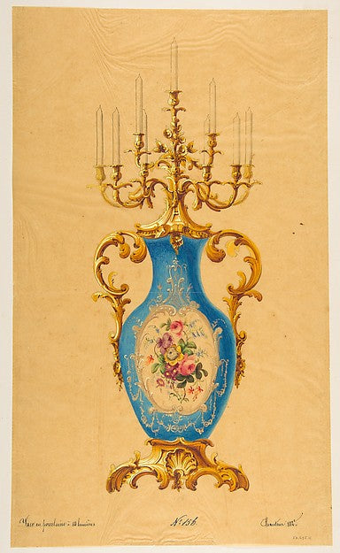 Design for a Porcelain Candelabra 19th cent-Anonymous,French,, Poster Print Wall Art