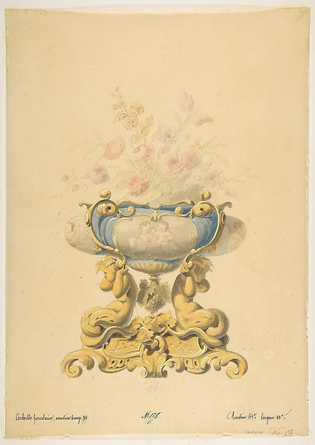 Design for a Porcelain Flower Bowl with Bronze Mount 19th cent,16x12"(A3)Poster
