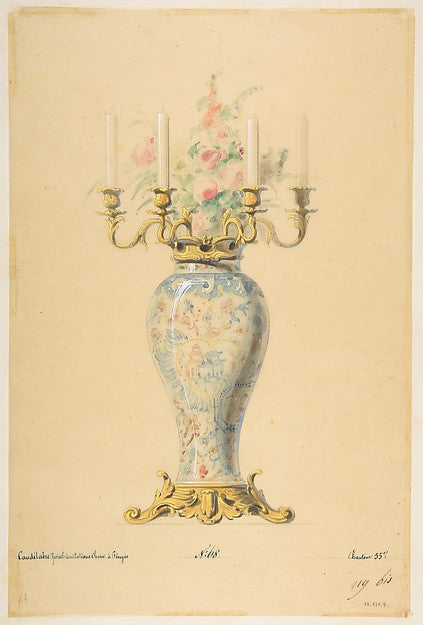 Design for a Vase with Candelabra 19th cent-Anonymous,French,, Poster Print Wall Art