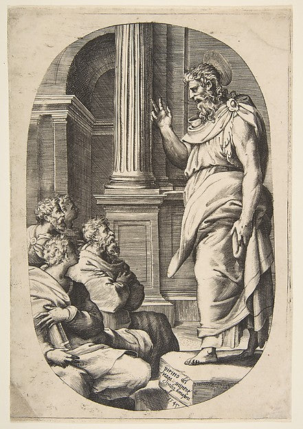 Saint Paul Preaching an oval composition 1547-Giulio Bonasone, Poster Print Wall Art