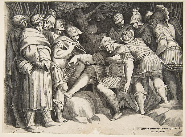 The wounder soldier Scipio in the centre surrounded by figures, Poster Print