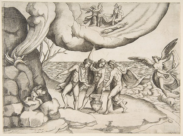 Jupiter Neptune and Pluto dividing the universe 1531–76-Giuli, Poster Print