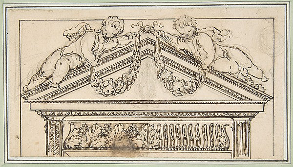 Study of a Pediment 18th cent-Attributed to Anonymous, French,,16x12"(A3)Poster