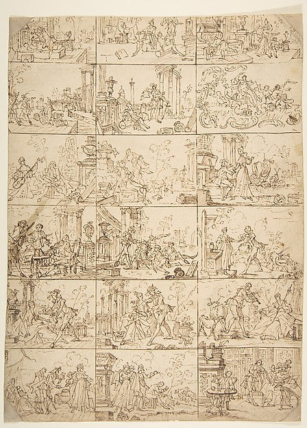 Eighteen Scenes of Courtship Study of Two Men Meeting Before, Poster Print
