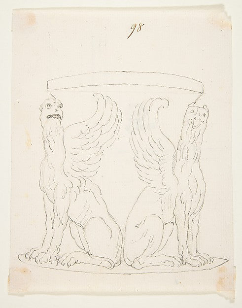 Design for a Vessel with Two Griffons 18th cent-Attributed to ,16x12"(A3)Poster