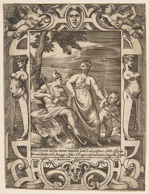 Jupiter at left in the form of a shepherd accompanied by Mnemo, Poster Print
