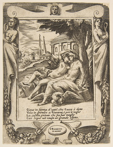 Jupiter tells Juno of his love set within a frame from the ', Poster Print