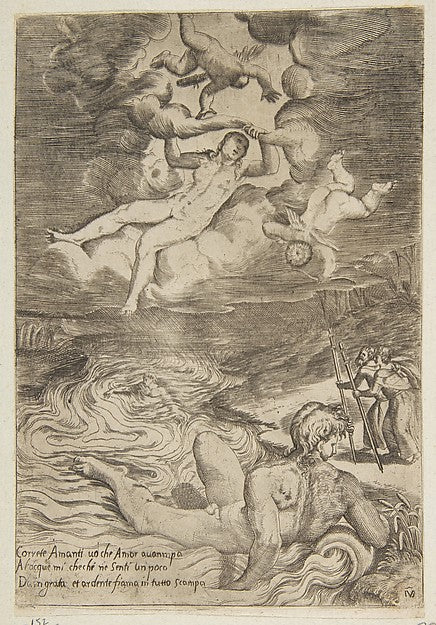 Venus tumbling with putti in the clouds from 'The Loves of th, Poster Print