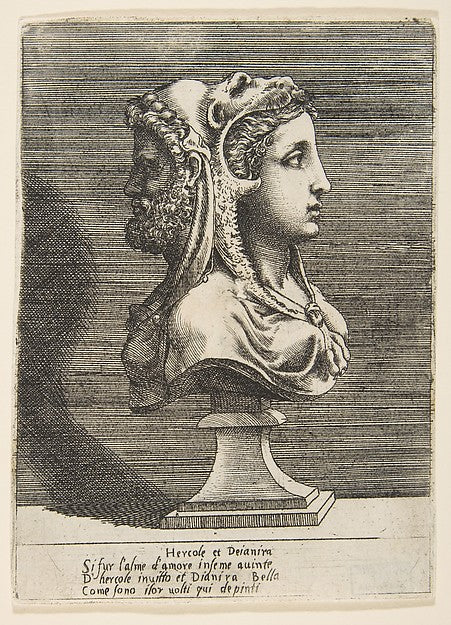 Bust of Hercules and Dejanira c1531–76-Giulio Bonasone ,16x12"(A3)Poster