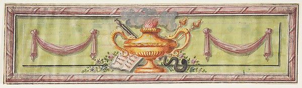 Ornamental Panel with Flaming Lamps and Sheet Music 19th cent-, Poster Print