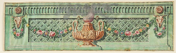 Ornamental Panel with Flaming Lamp and Floral Swags 19th cent-, Poster Print