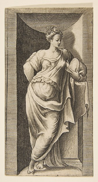 A muse standing in a niche left arm resting in a ledge c1531–,16x12"(A3)Poster