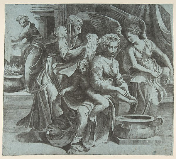 The Virgin washing the Christ Child accompanied by figures and, Poster Print