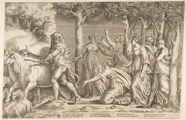 Hercules driving off the cattle of Geryon at the right are th, Poster Print