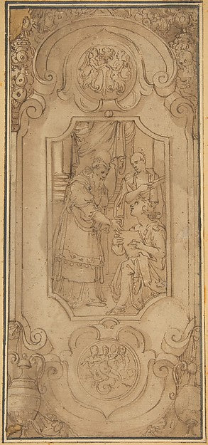 Design for a Cartouche with a Religious Subject in the Central,16x12"(A3) Poster