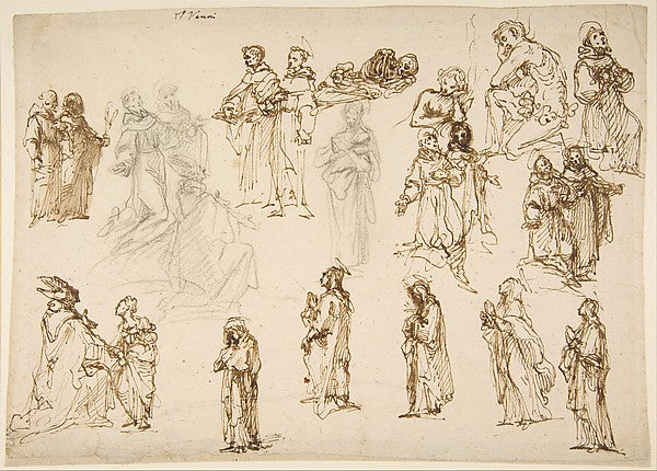 Figure Studies - Standing and Kneeling Clerics and Religious A, Poster Print Wall Art