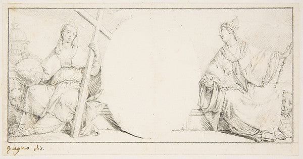 Allegorical Figures of Religion and Venice Flanking an Empty C, Poster Print Wall Art