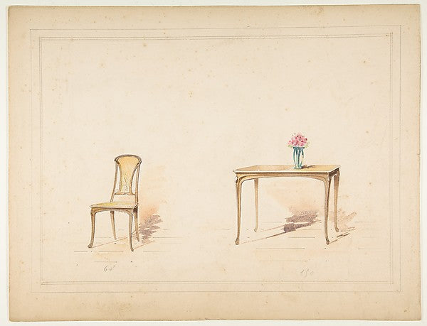 Designs for an Art Nouveau Table and Chair 19th cent-Anonymous,16x12"(A3)Poster