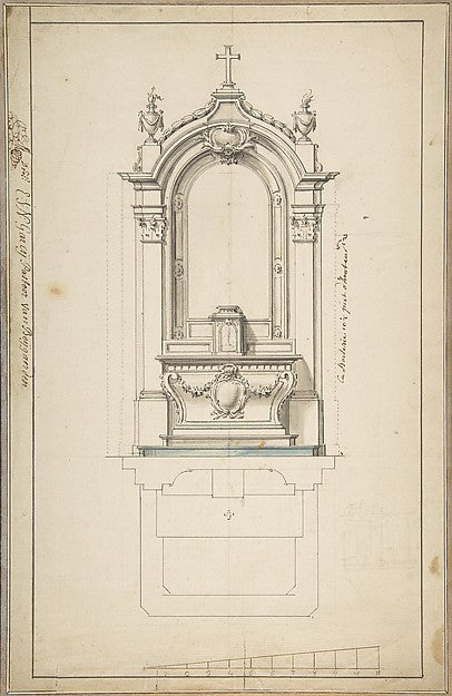 Design for an Altar with Elevation and Ground Plan 18th cent-, Poster Print