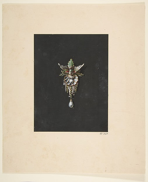 Design for a brooch with bird motif 19th cent-Anonymous, Frenc, Poster Print