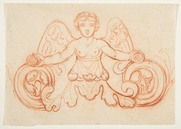 Design with Winged Female Figure 19th cent-Anonymous, French, ,16x12"(A3)Poster