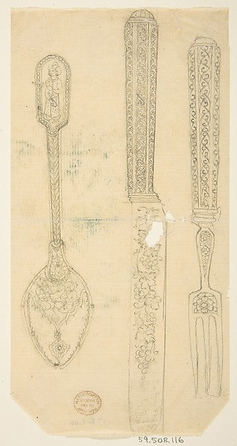 Design for Silverware: Spoon Knife and Fork 19th cent-Anonym, Poster Print