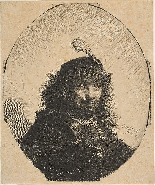 Self-Portrait with Plumed Cap and Lowered Sabre 1634-Rembrandt, Poster Print Wall Art