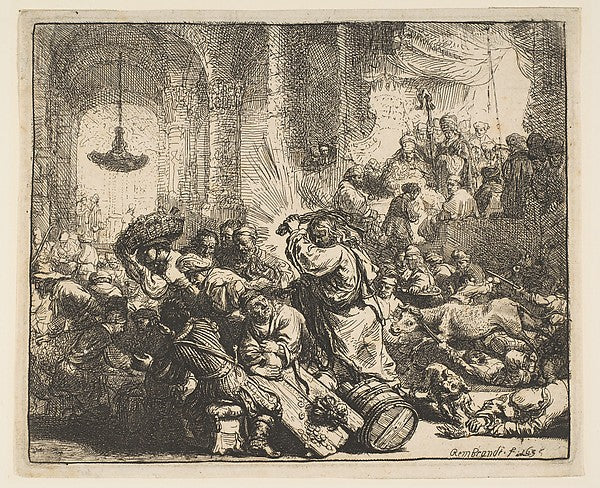 Christ Driving the Money-Changers from the Temple 1635-Rembran,16x12"(A3)Poster