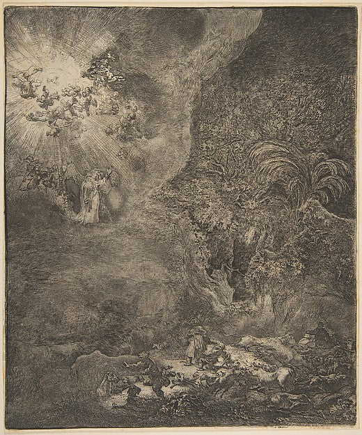 The Angel Appearing to the Shepherds-Rembrandt , Poster Print