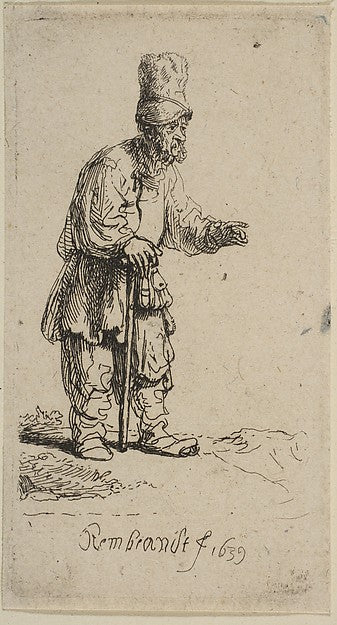 A Peasant in a High Cap Standing Leaning on a Stick 1639-Remb,16x12"(A3)Poster