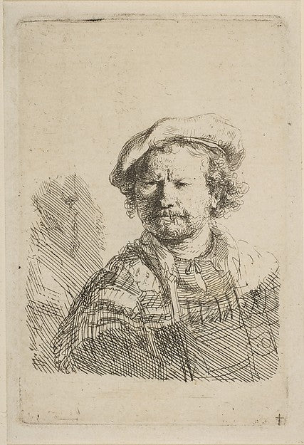 Self-Portrait in a Flat Cap and Embroidered Dress c1642-Rembra, Poster Print